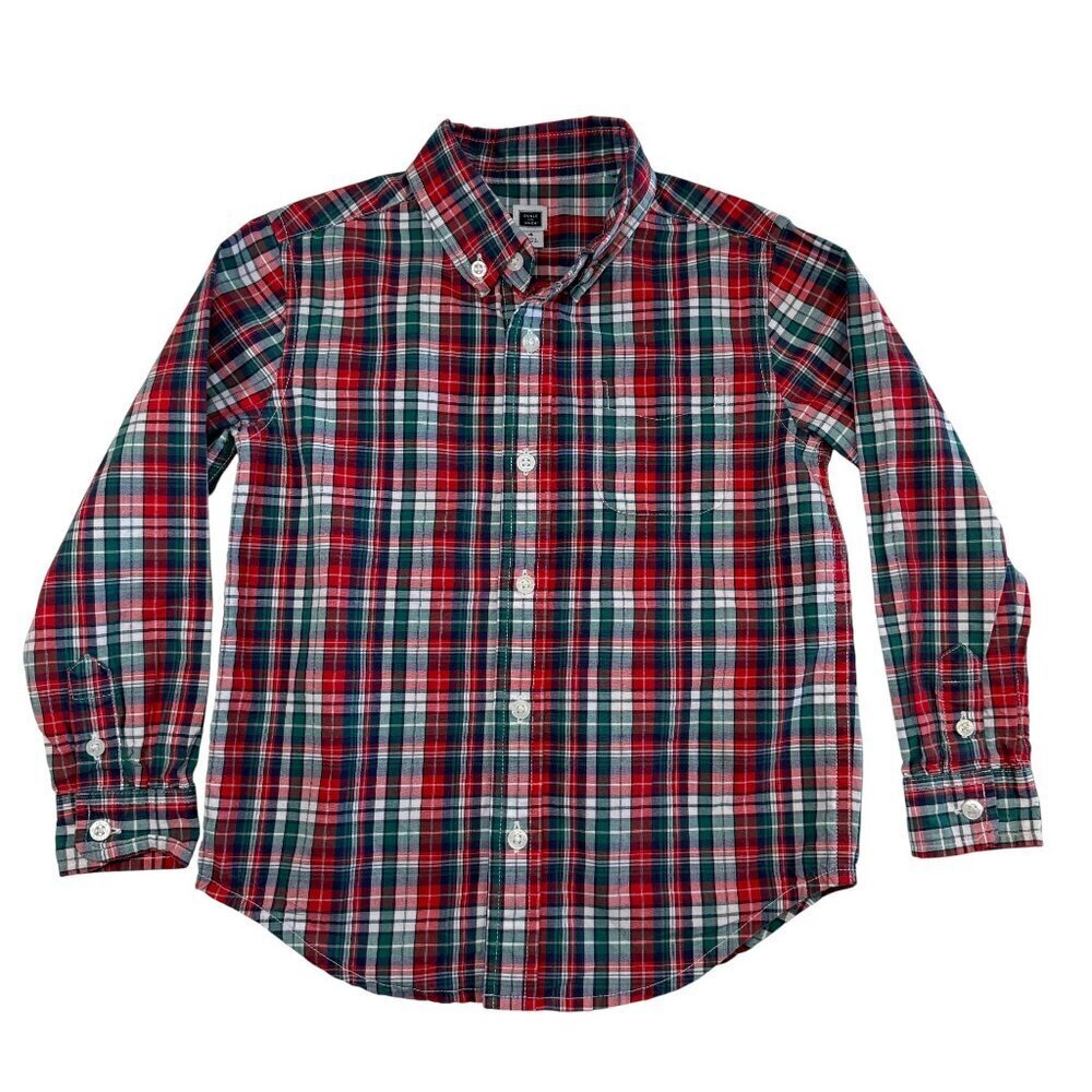 JANIE AND JACK Plaid Cotton Button Down Boys 4 - Picture 3 of 10